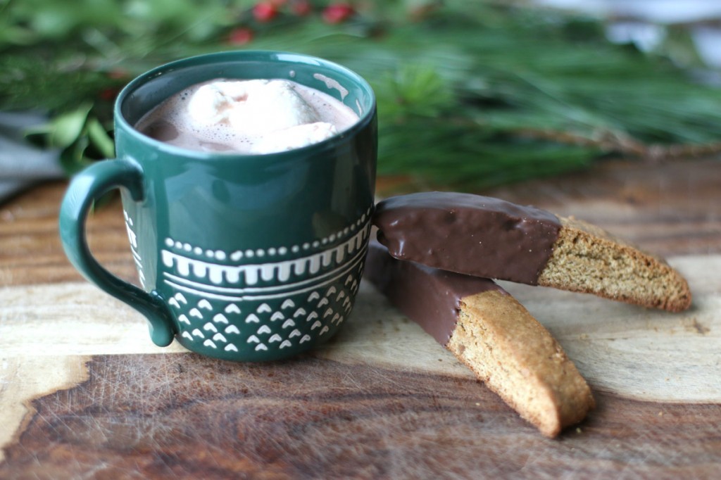 Edible gift ideas: Chocolate dipped gingerbread biscotti