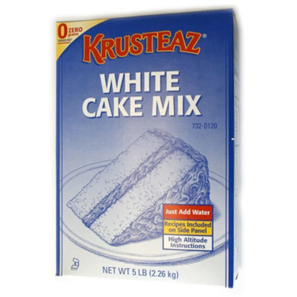 White Cake Mix from Krusteaz. We used this mix for our Cake Pan Showdown. 