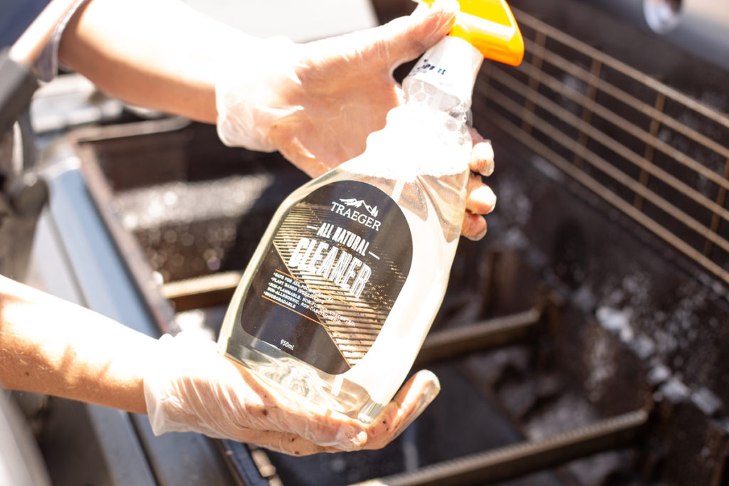 A bottle of Traeger All Natural cleaner