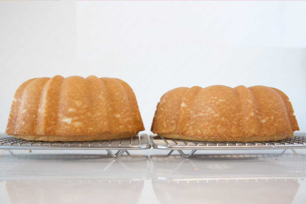 Side view of two cakes for height comparison 