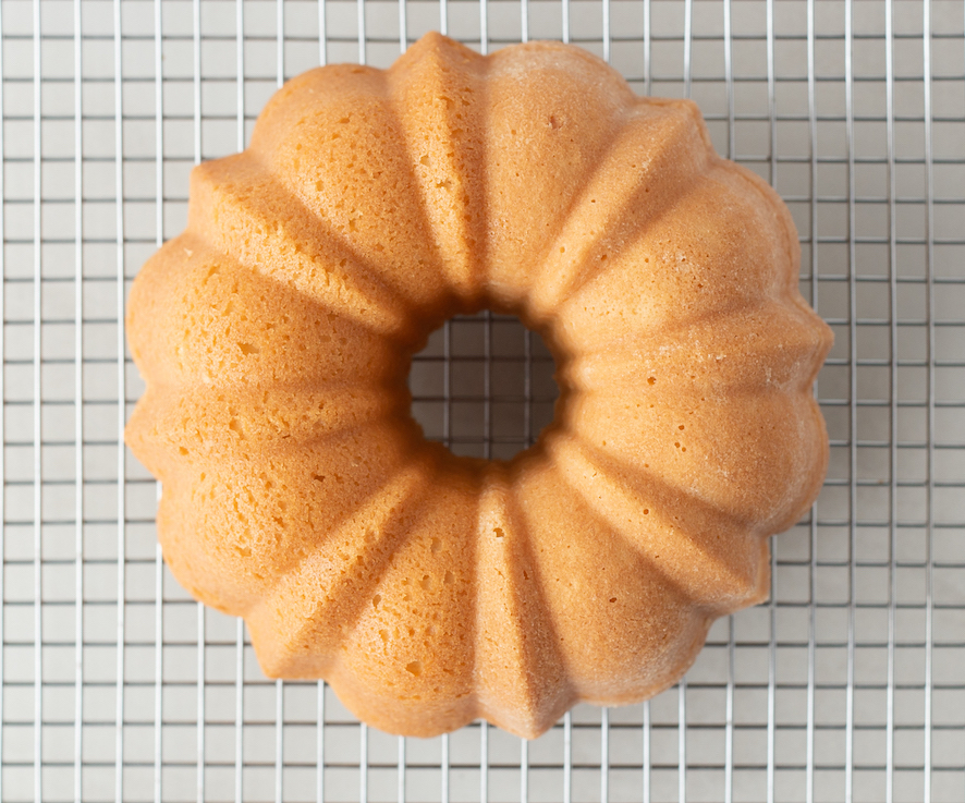 overhead view of a bundt cake