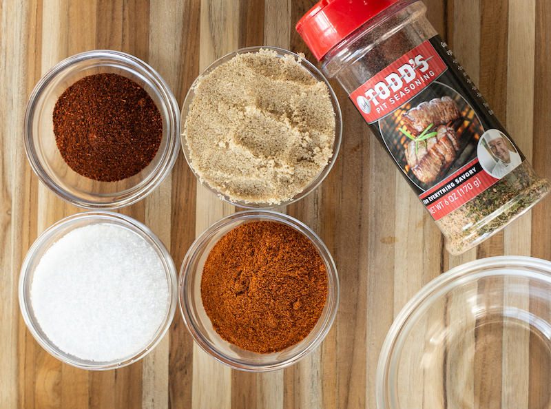 All the ingredients needed to make Sweet BBQ Rub are proportioned and ready for mixing. 