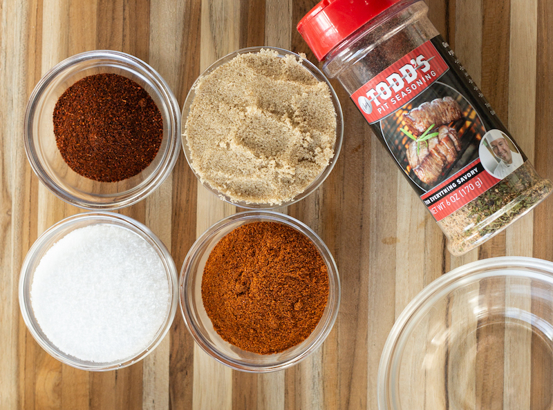 All the ingredients needed to make Sweet BBQ Rub are proportioned and ready for mixing.