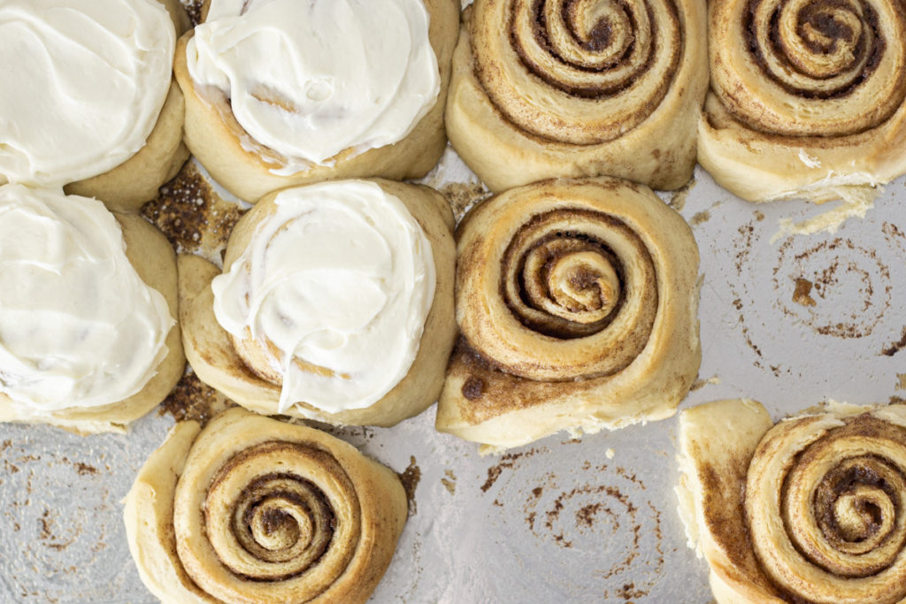 Cinnamon roll tray overhead