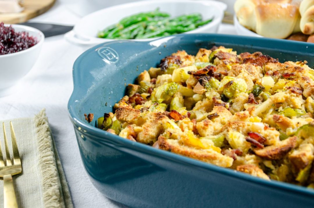 apple bacon brussles sprouts stuffing