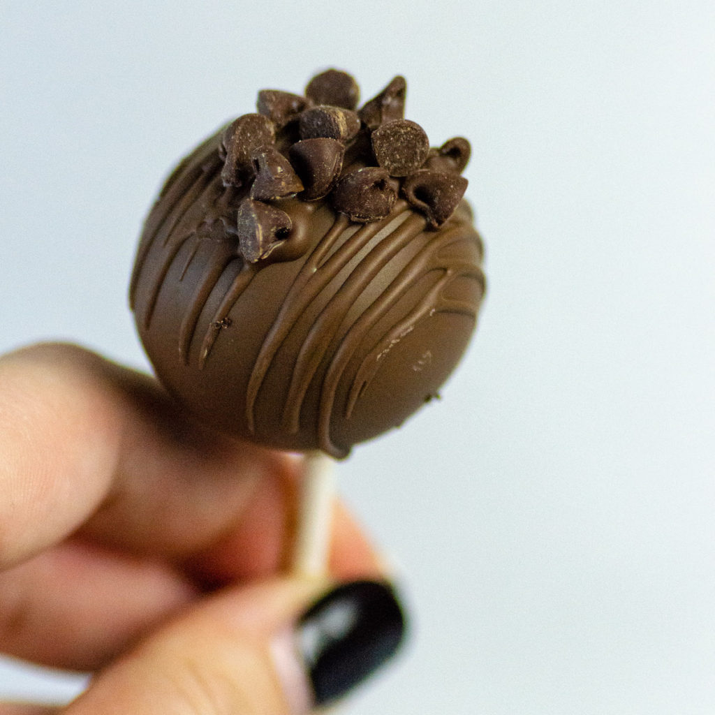 chocolate cake pop with mini chocolate chips