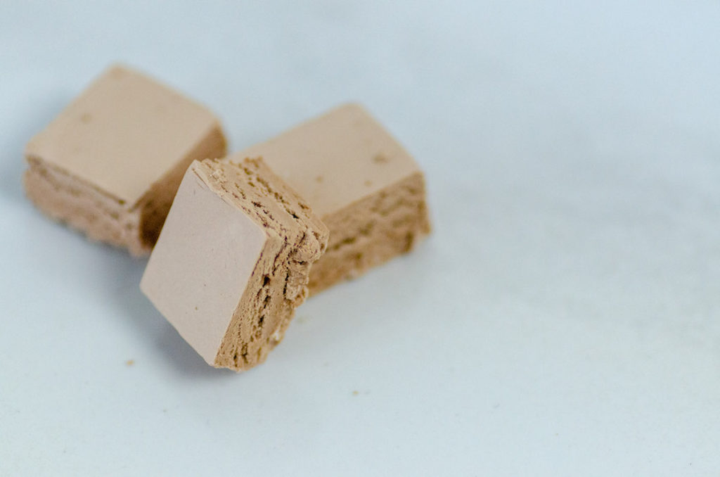 sliced squares of chocolate nougat 