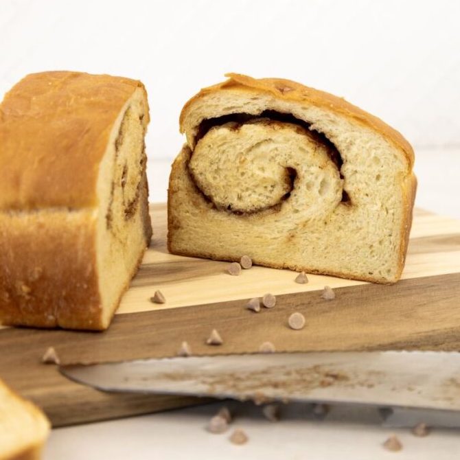 Cinnamon chip white bread with a swirl
