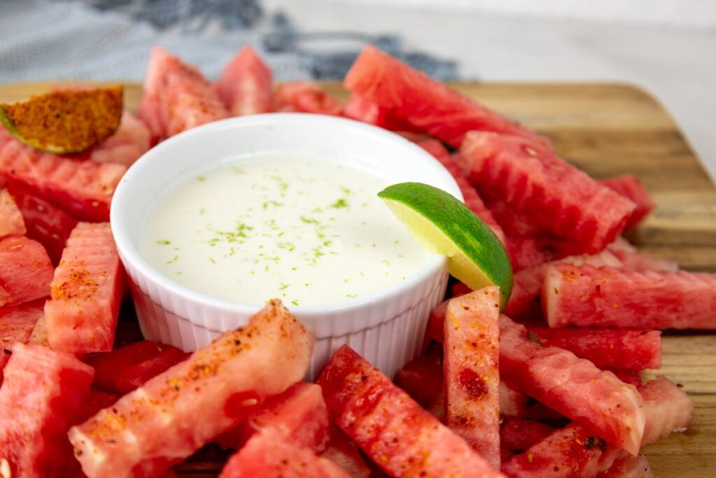 watermelon with coconut lime dip