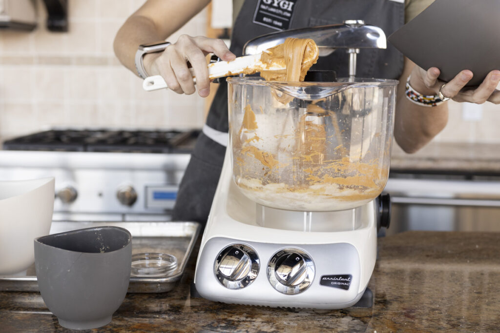 peanut butter cookies in ankarsrum mixer